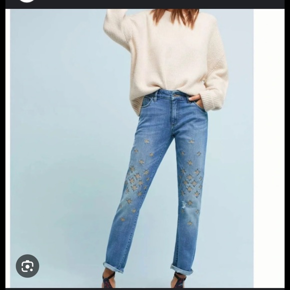 Pilcro & the Letterpress Anthropologie Women 28 Slim Boyfriend Jeans Embroidered - Picture 2 of 16